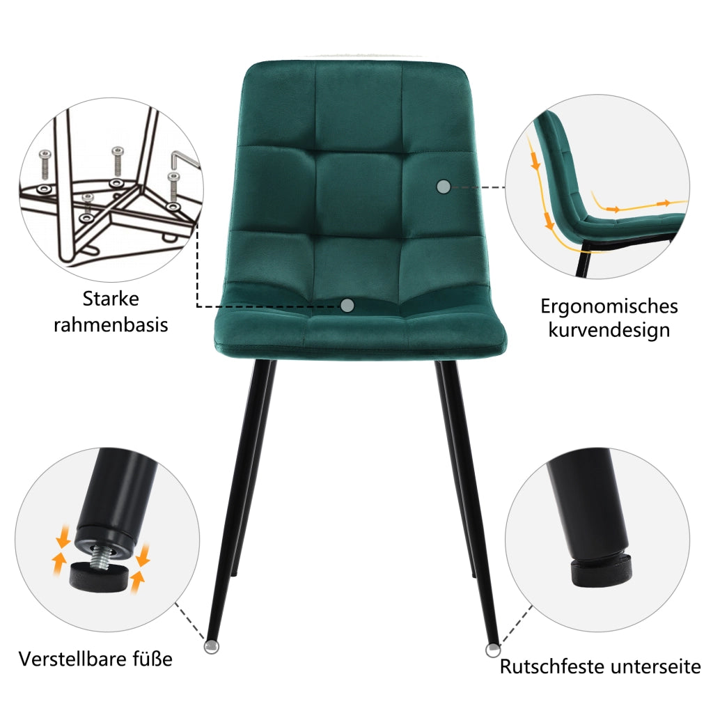Tavolo da pranzo per 4 persone con 4 sedie, piano effetto marmo, sedute in velluto, per cucina, in MDF, verde