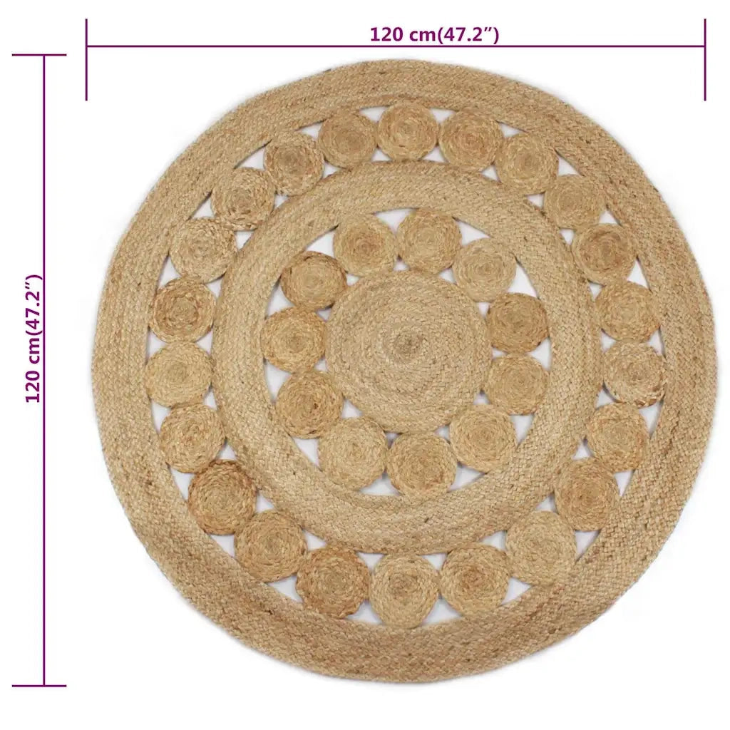 Tappeto del soggiorno | Tappeto in Juta con Design Intrecciato 120 cm Rotondo
