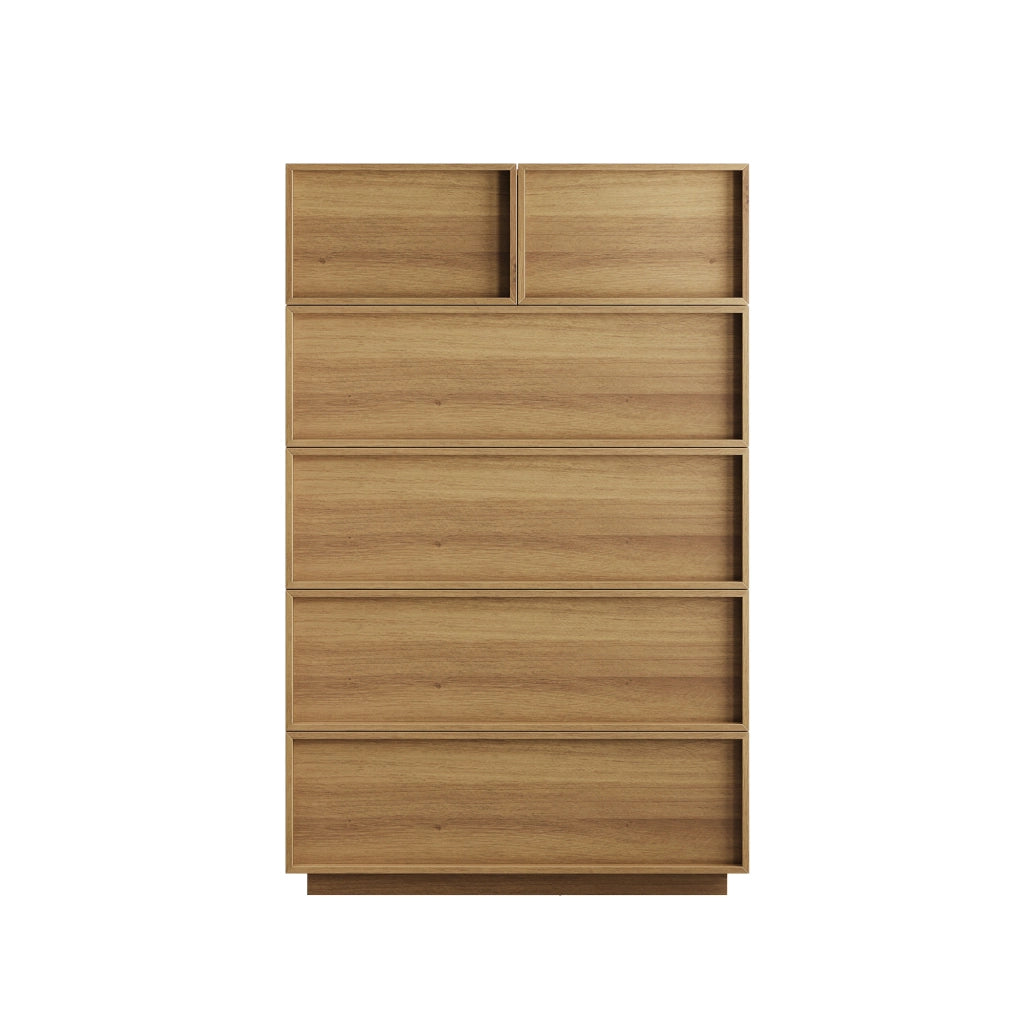 Comò con 6 cassetti, guide metalliche e blocco antiribaltamento per camera da letto e soggiorno, rovere, 80 × 48 × 127 cm
