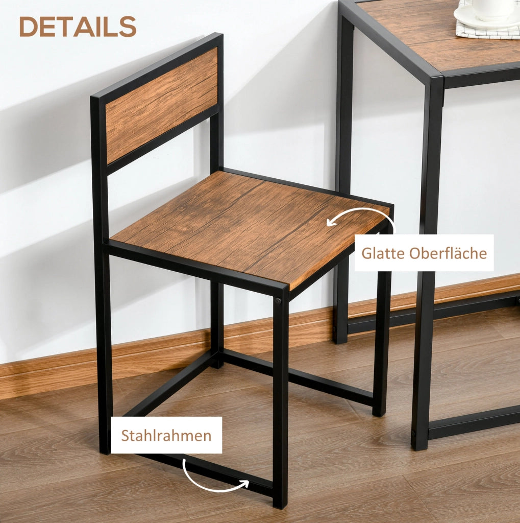 Set tavolo da pranzo con 2 sedie in MDF e acciaio