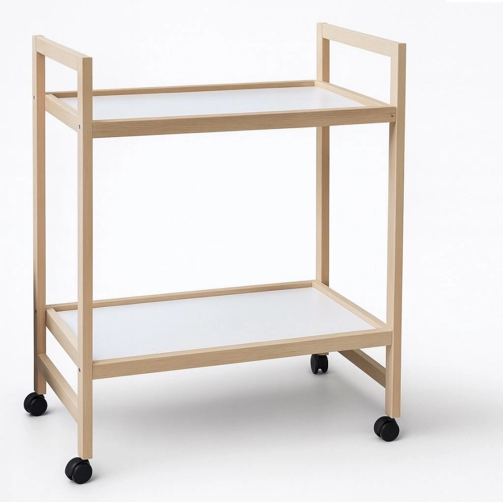 Carrello da Cucina Multiuso in Legno di Faggio 2 Piani 78 x 60 x 34 cm