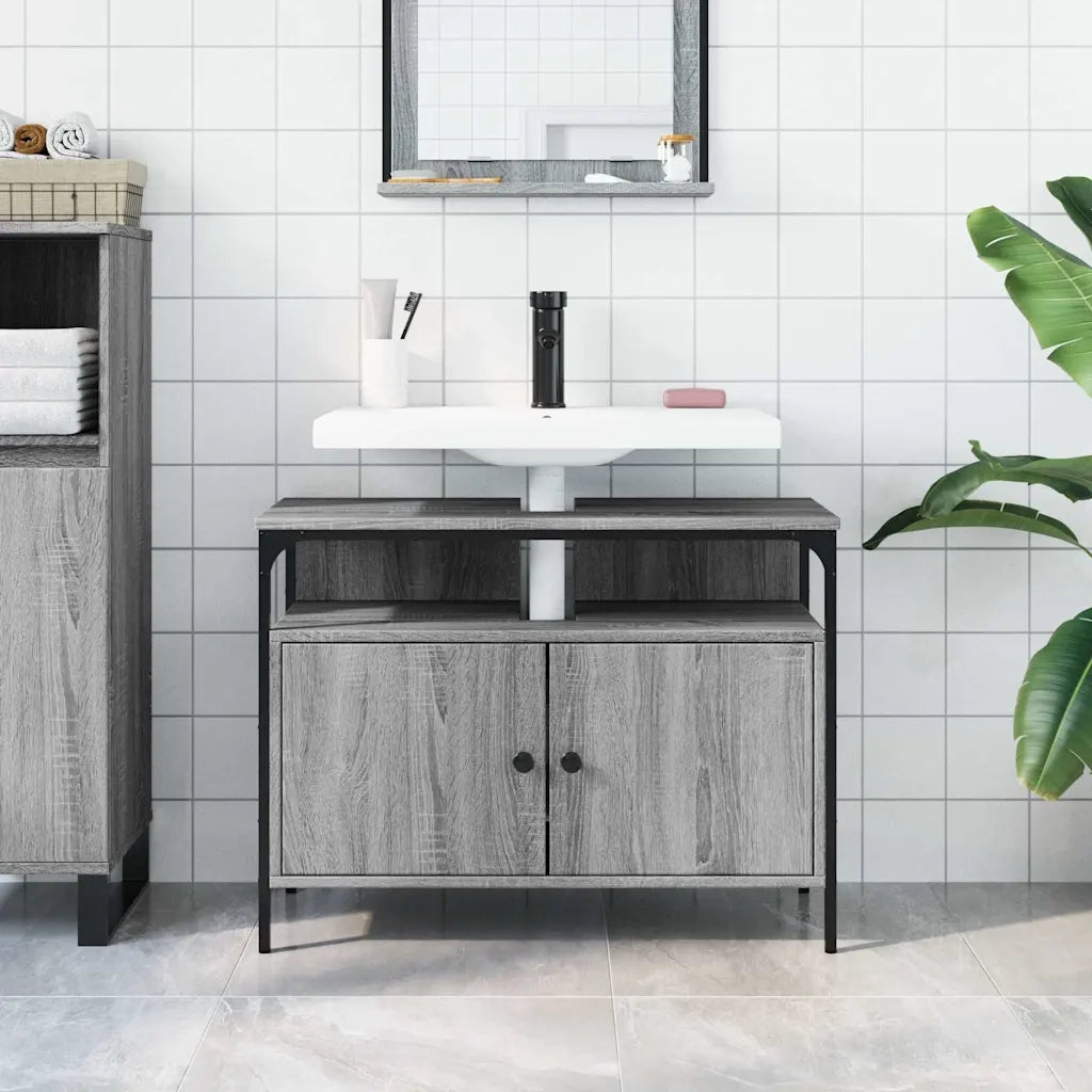 Mobile Lavabo Bagno-Armadietto da bagno Grigio Sonoma 80x30x60 cm Legno Multistrato 638488