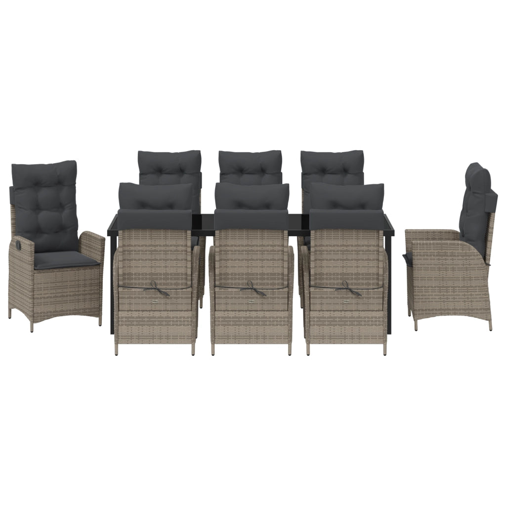 Set da Giardino da 9 pezzi con Cuscini Grigio Polyrattan