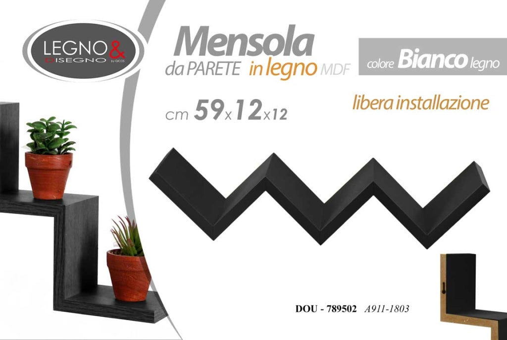 MAURY'S MENSOLA ZIG ZAG DIMENSIONI 59X12X12 CM IN COLORE NERO