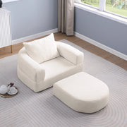 Canapé modulaire componibile con seduta ampia e struttura reversibile in chenille beige per soggiorno moderno