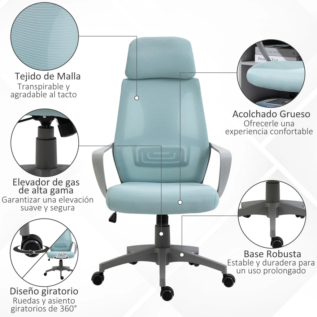 Sedia da ufficio regolabile con braccioli e poggiatesta ¨C zephmum ¨C blu 64x55x116-126 cm