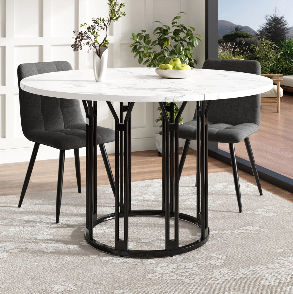 Tavolo rotondo da pranzo 100 cm in MDF effetto marmo nero con gambe in metallo