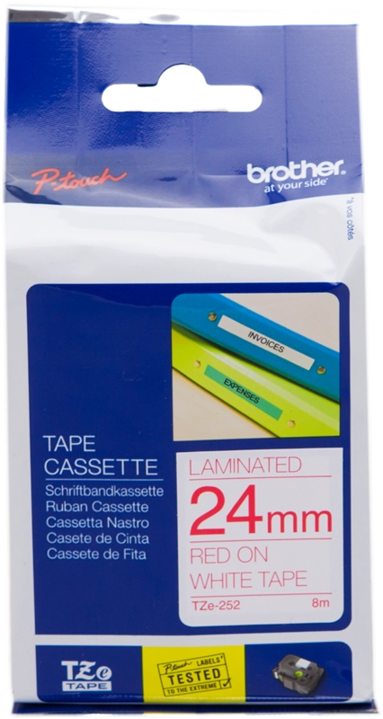 Brother TZE-252 nastro per etichettatrice Rosso su bianco