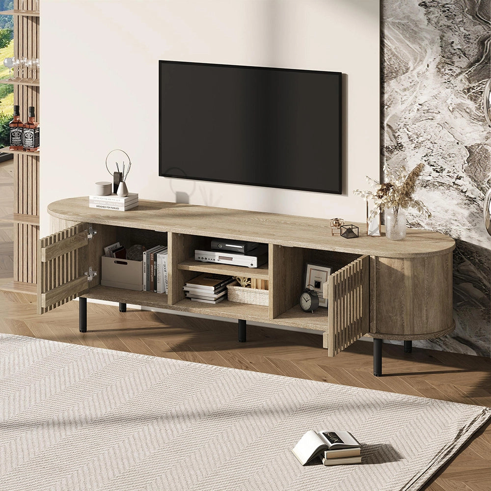 Mobile TV 160x40x47cm - Xylo - 2 Ante, Design Traforato, Colore Legno Naturale