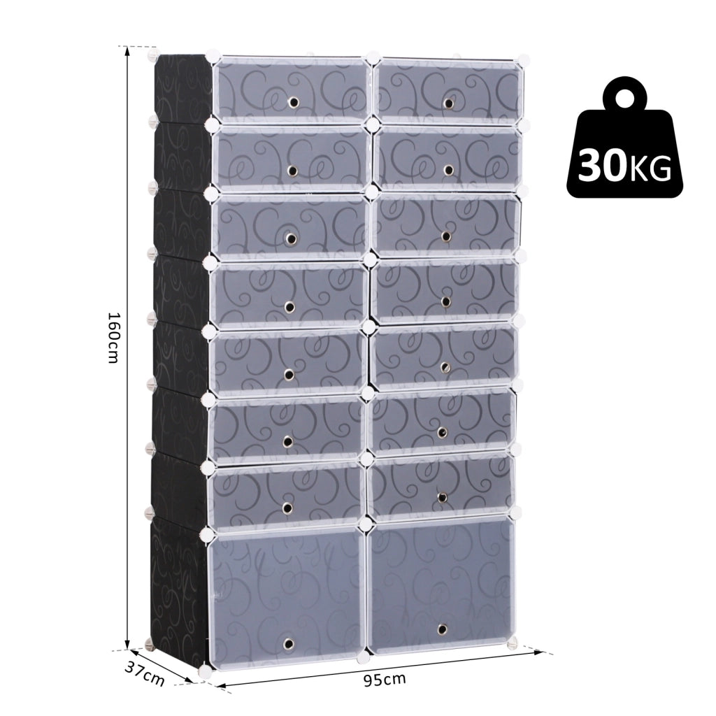 EasyComfort Scarpiera Salvaspazio Modulare da Ingresso in Plastica, 95x37x160cm, Bianco e Nero