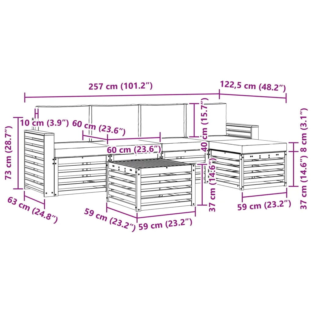 Set di divani da esterno con cuscino 6 pcs Naturale e Antracite 3374697