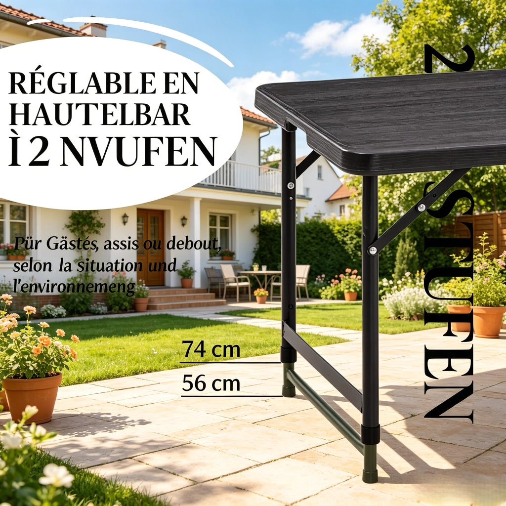 TAVOLO da giardino pieghevole regolabile 118x60x74 cm HDPE nero/grigio scuro