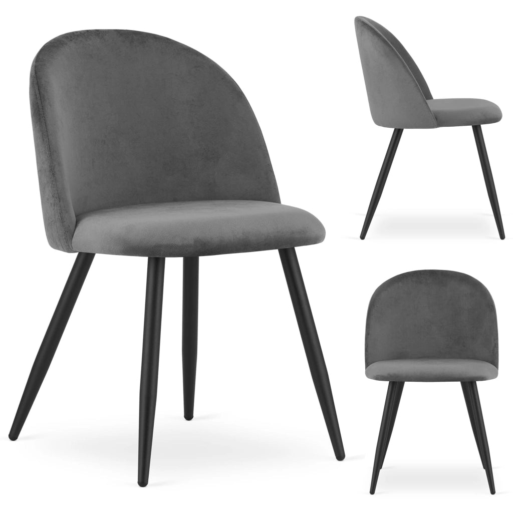 Valora Bello Chair in velluto grigio scuro con gambe nere, set da 2