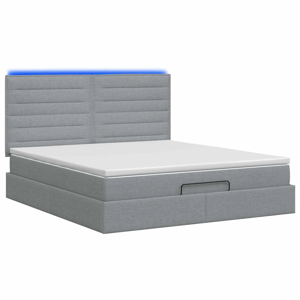 Letto Ottomano con Materasso e LED Grigio Chiaro 140 x 190 cm 3457986