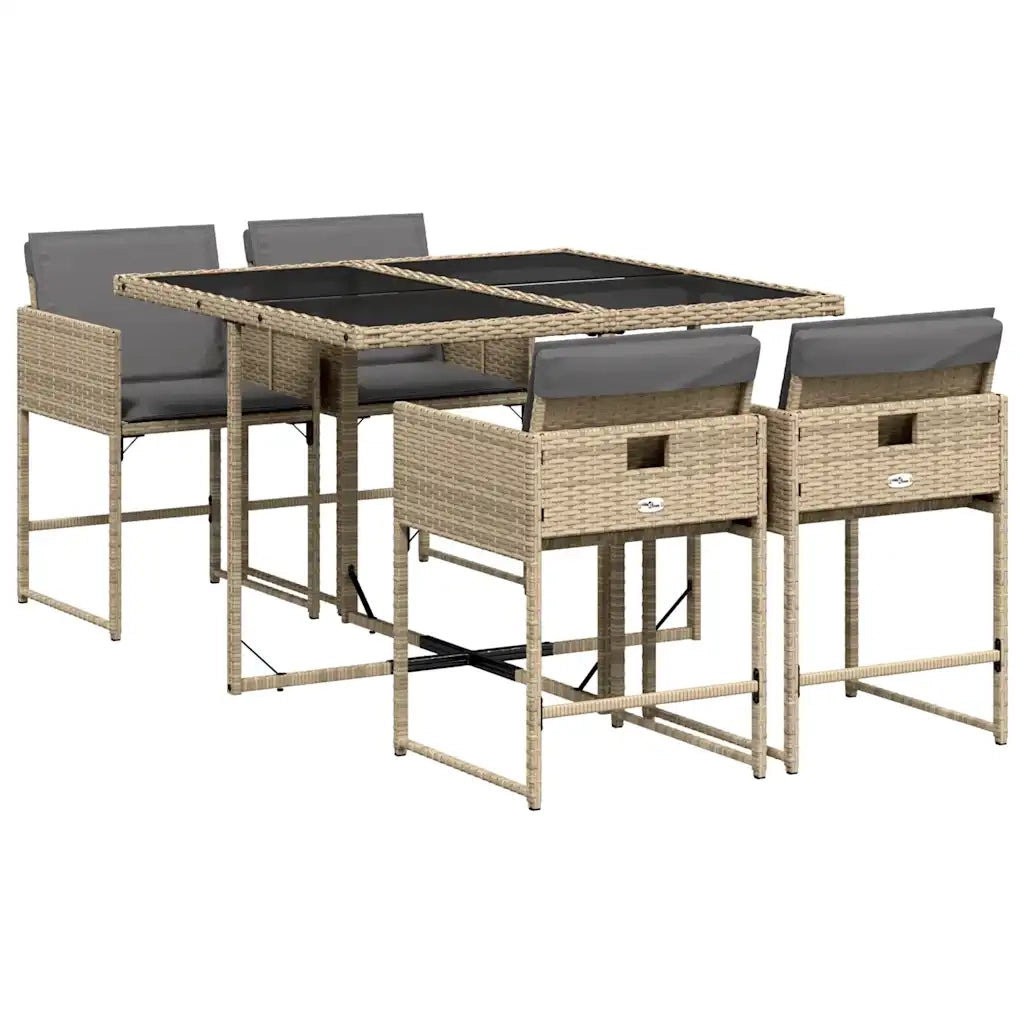 Set Pranzo da Giardino 5 pz | Set Salotto da Giardino con Cuscini Beige Misto Polyrattan