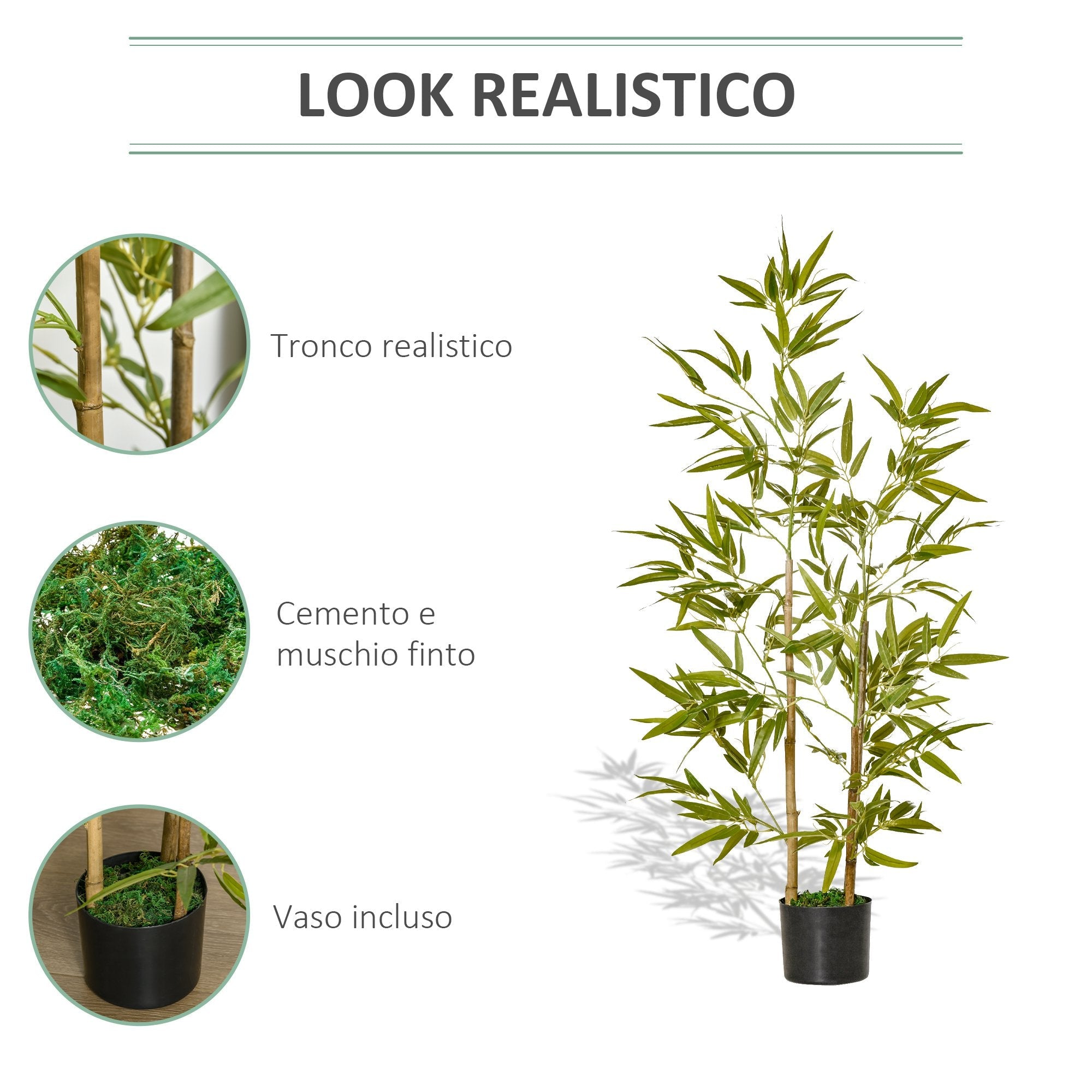 Pianta Artificiale di Bambù H120 cm con Vaso Verde