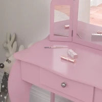 Tavolo da Trucco per Bambini con Sgabello e Specchio Regolabile Tavolo per Ragazze da 3-6 Anni con Cassetto, Rosa