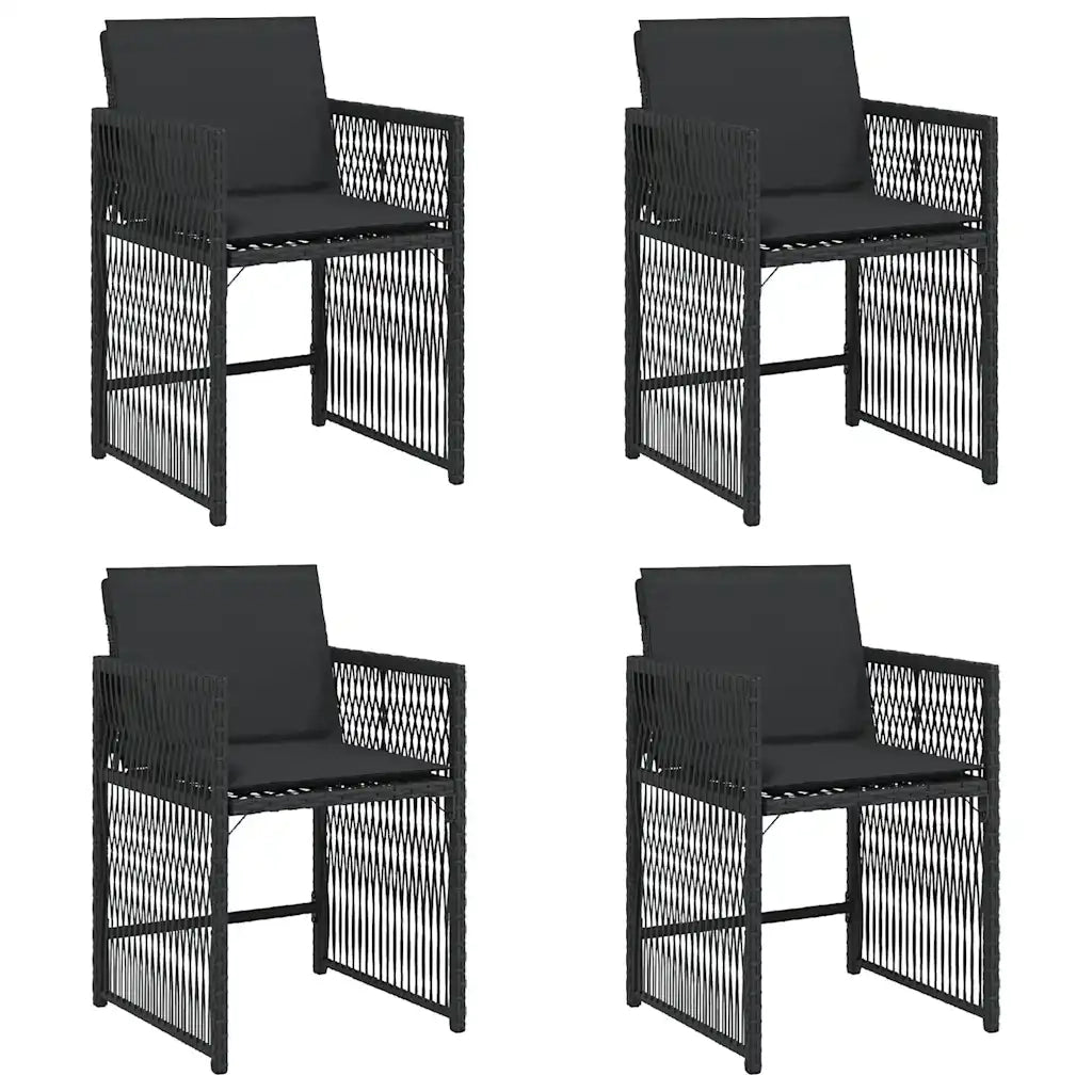 Sedie da Giardino con Cuscini 4 pz | Sedie da Esterno Nere in Polyrattan