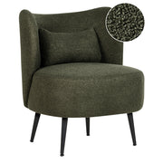 Poltrona da salotto con schienale curvo boucle verde scuro stile glam elegante soggiorno