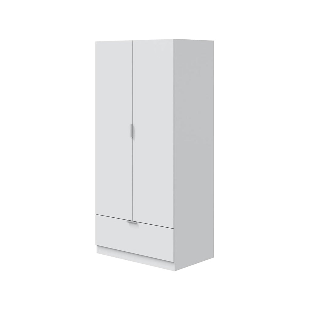 Armadio Camera da Letto Budoia, Guardaroba 2 Ante Appendiabiti, 51x170h cm Bianco