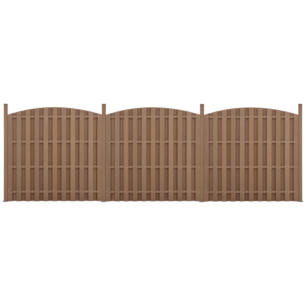 Set di 3 pezzi di recinzione frangivento/schermo per la privacy in legno composito WPC forma semicircolare arrotondata 185 x 562 cm marrone 03_0006594