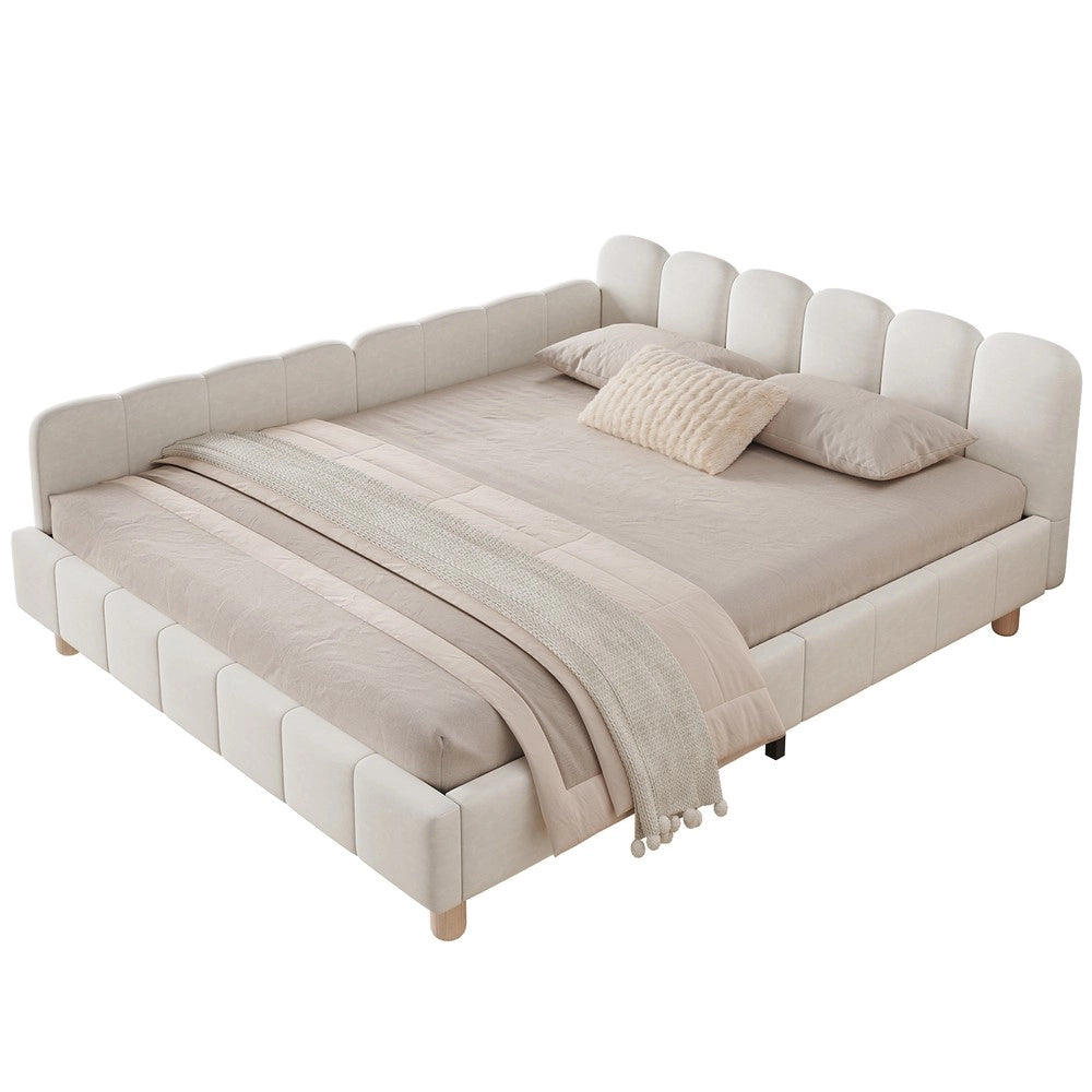 Letto imbottito per bambini 140x190 cm - Zephmum - Testiera e sponde imbottite, velluto, beige