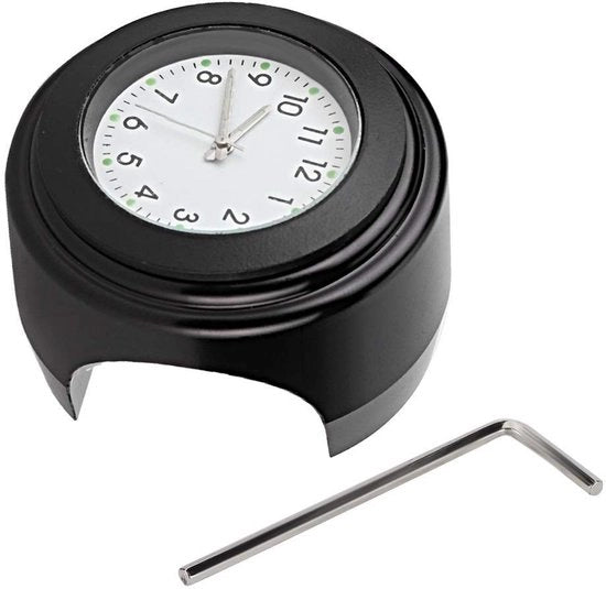 Orologio da sellino per motori - Acqua resistente - In alluminio - Nero/Bianco - Orologio a quarti - Adatto per manubri da 7/8 pollici