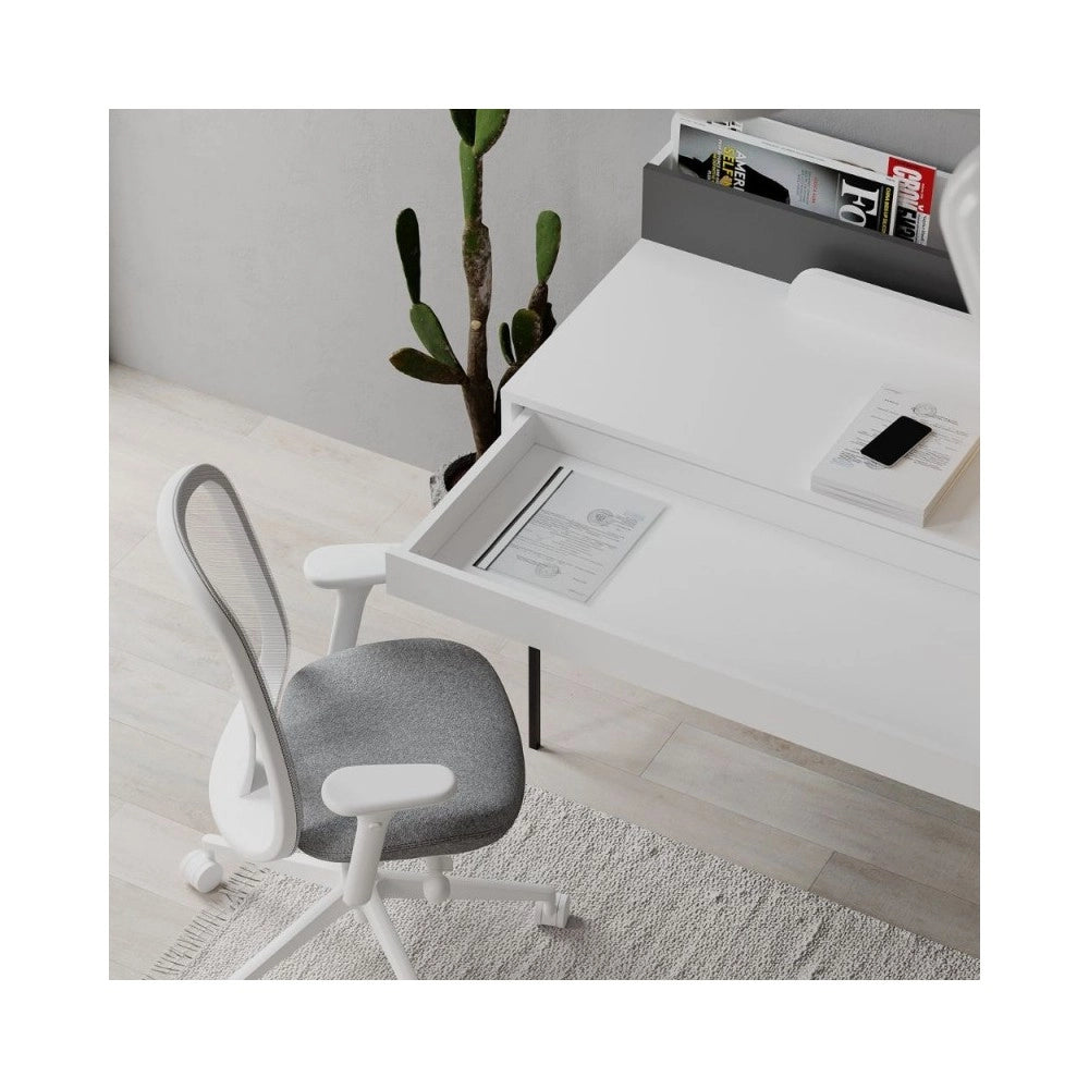 Scrivania bianco con dettagli antracite e gambe nere Leila 110x60x101
