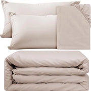Duvet 240 x 260 cm 4 pezzi microfibra morbido e stirato senza rammendo con chiusura a slitta - coperte da letto 240 x 260 cm per 2 persone con 2 cuscini 40 x 110 cm - beige