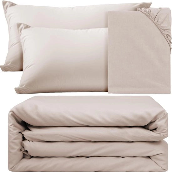 Duvet 240 x 260 cm 4 pezzi microfibra morbido e stirato senza rammendo con chiusura a slitta - coperte da letto 240 x 260 cm per 2 persone con 2 cuscini 40 x 110 cm - beige