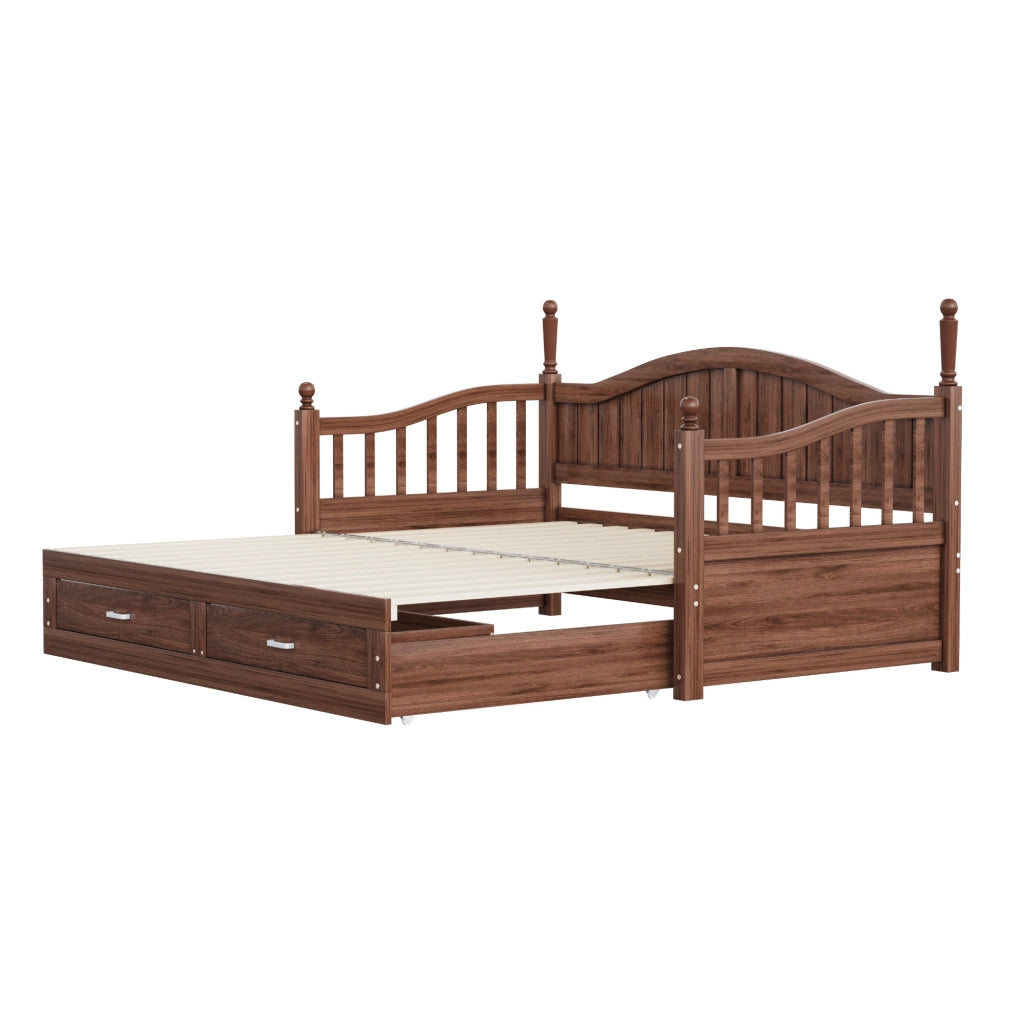Letto multifunzionale estraibile in legno noce naturale 90 x 190 cm