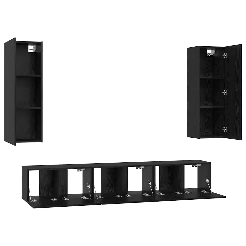 Set mobile TV 5 pz-Credenza per TV Rovere Nero Legno multistrato 696364