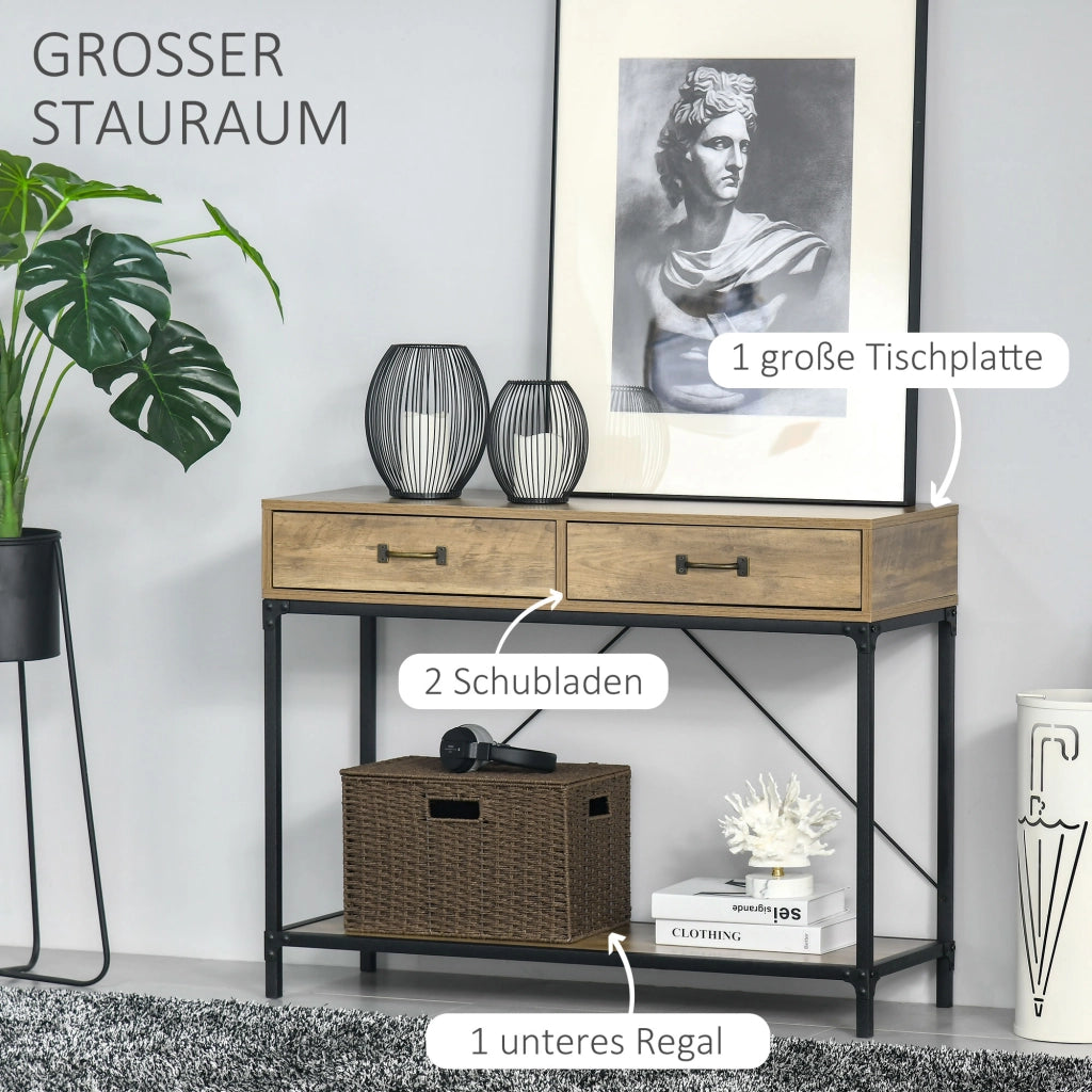 Tavolino da ingresso con 2 cassetti ¨C zephmum ¨C marrone e nero 100x35x76,5 cm