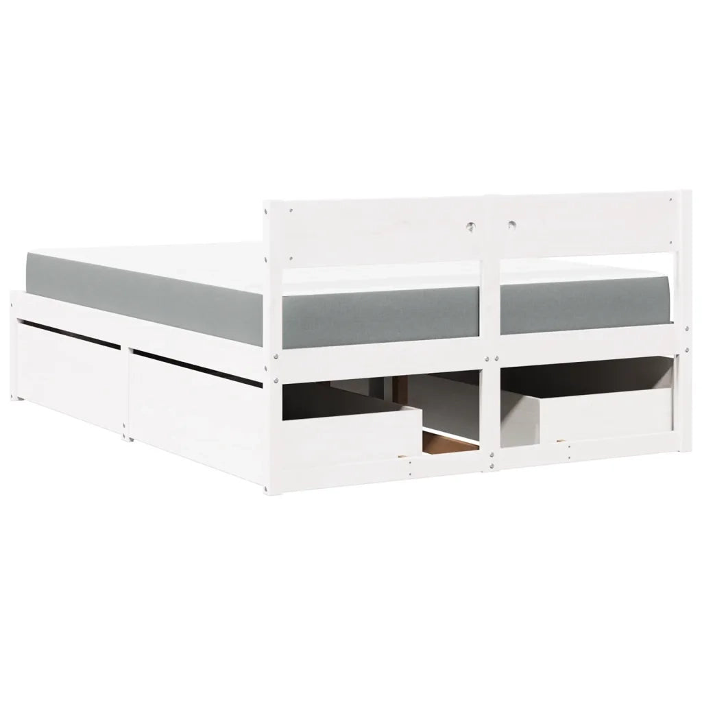 Letto Cassetti e Materasso Bianco 120x200cm Legno Massello Pino 3281902
