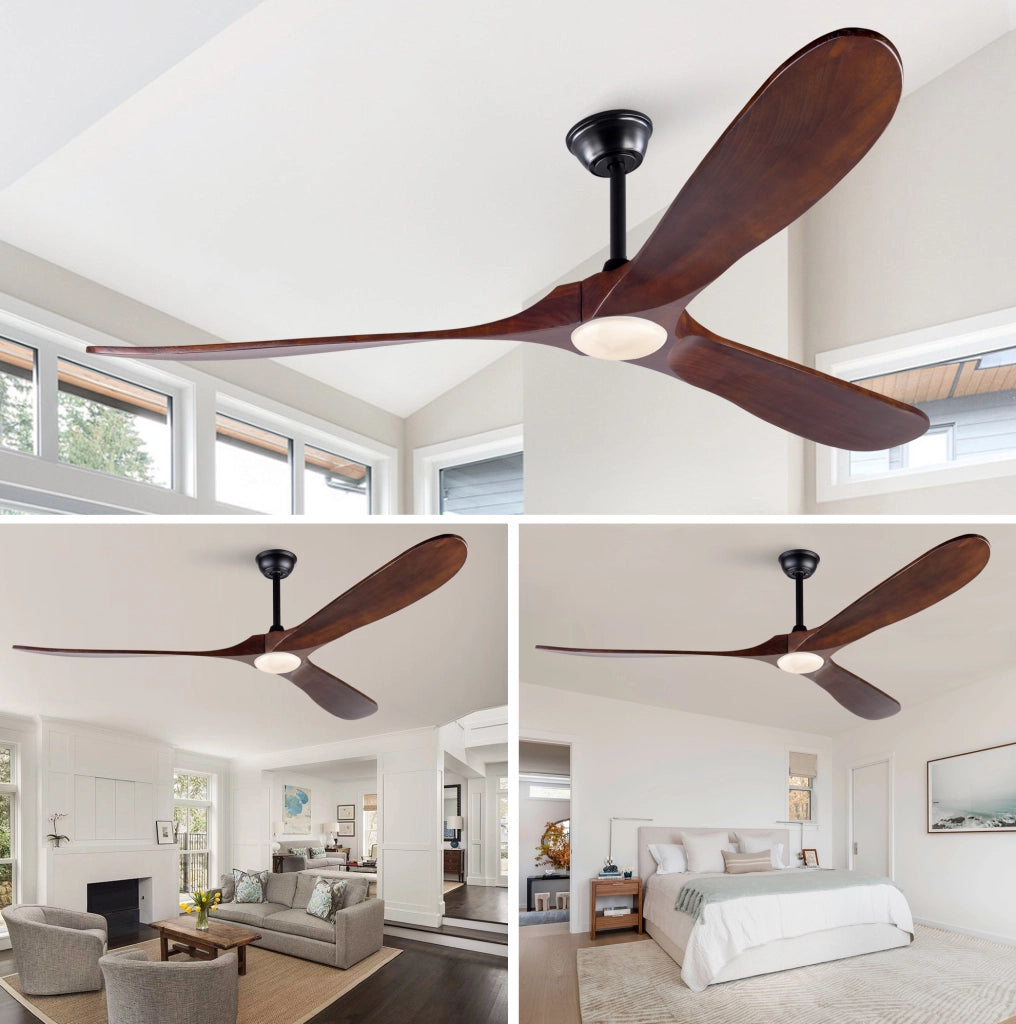 Ventilatore a soffitto con luce LED 70" in legno massello Noce/Nero, telecomando