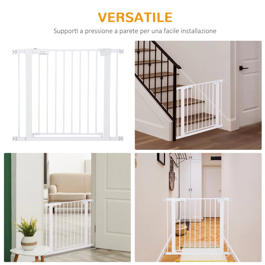 Cancelletto Sicurezza Regolabile per Cani 75-96 cm in Acciaio e Plastica Bianco