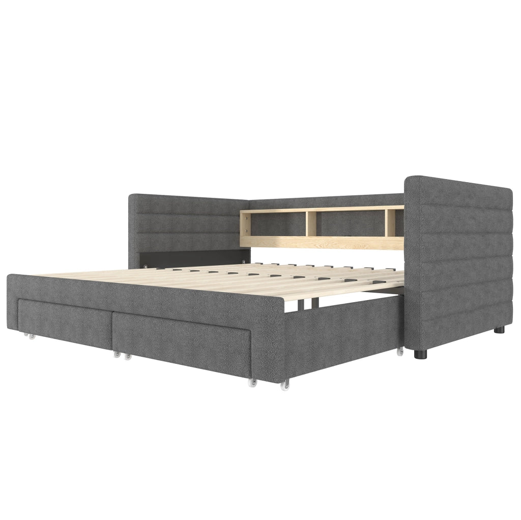 Divano letto 90x190 cm estraibile con LED; USB e Tipo-C in velluto e MDF grigio