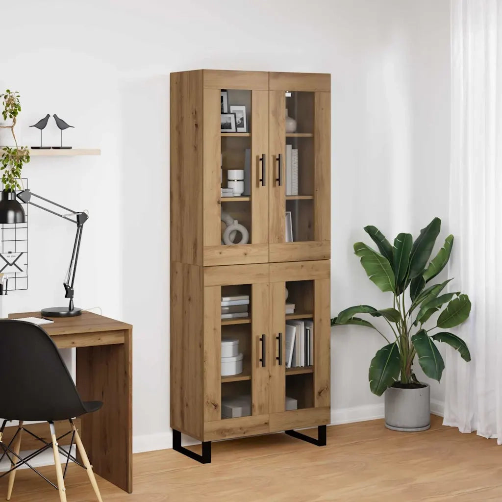 Credenza 2 pcs Rovere artigianale Legno Stratificato e Vetro