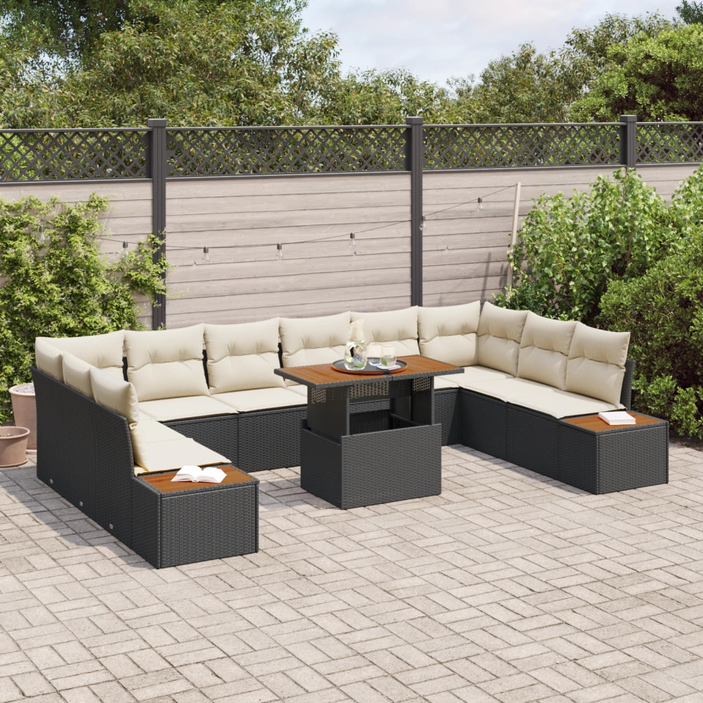 Set di divani da giardino  11 pezzi con cuscini in polyrattan nero
