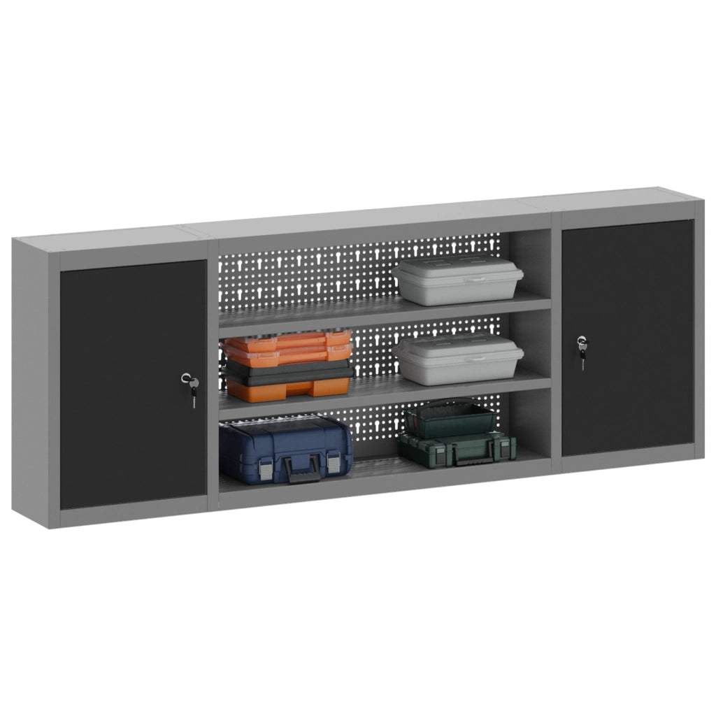 Armadio per attrezzi  da muro con pannello perforato Nero 150x20x55 cm Acciaio
