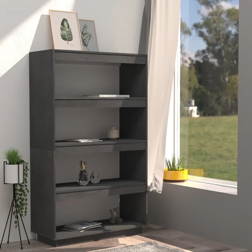 Libreria/Divisorio Grigio 80x35x135 cm Legno Massello di Pino 810891