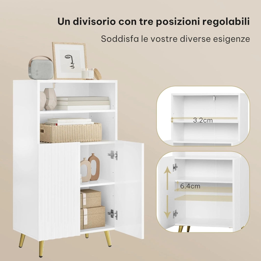 Mobile da Bagno, Armadietto da Terra Mobiletto, 50 x 30 x 93 cm, Mobiletto Bagno Salvaspazio, Ripiano Regolabile e Porte, per Soggiorno, Cucina, Corridoio, Bianco SBP0097