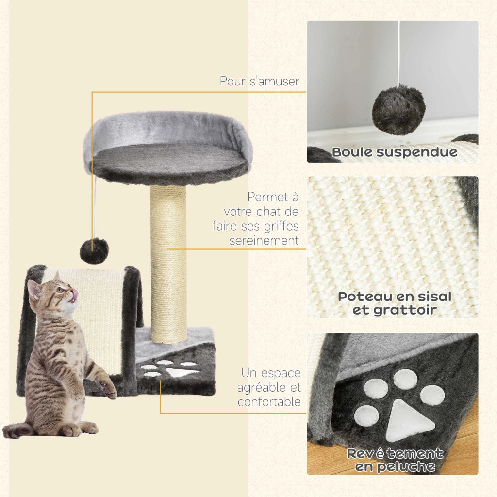 Arbre ¨¤ Chat con Piattaforma e Palla Sospesa ¨C zephmum ¨C Grigio Scuro in Sisal Naturale