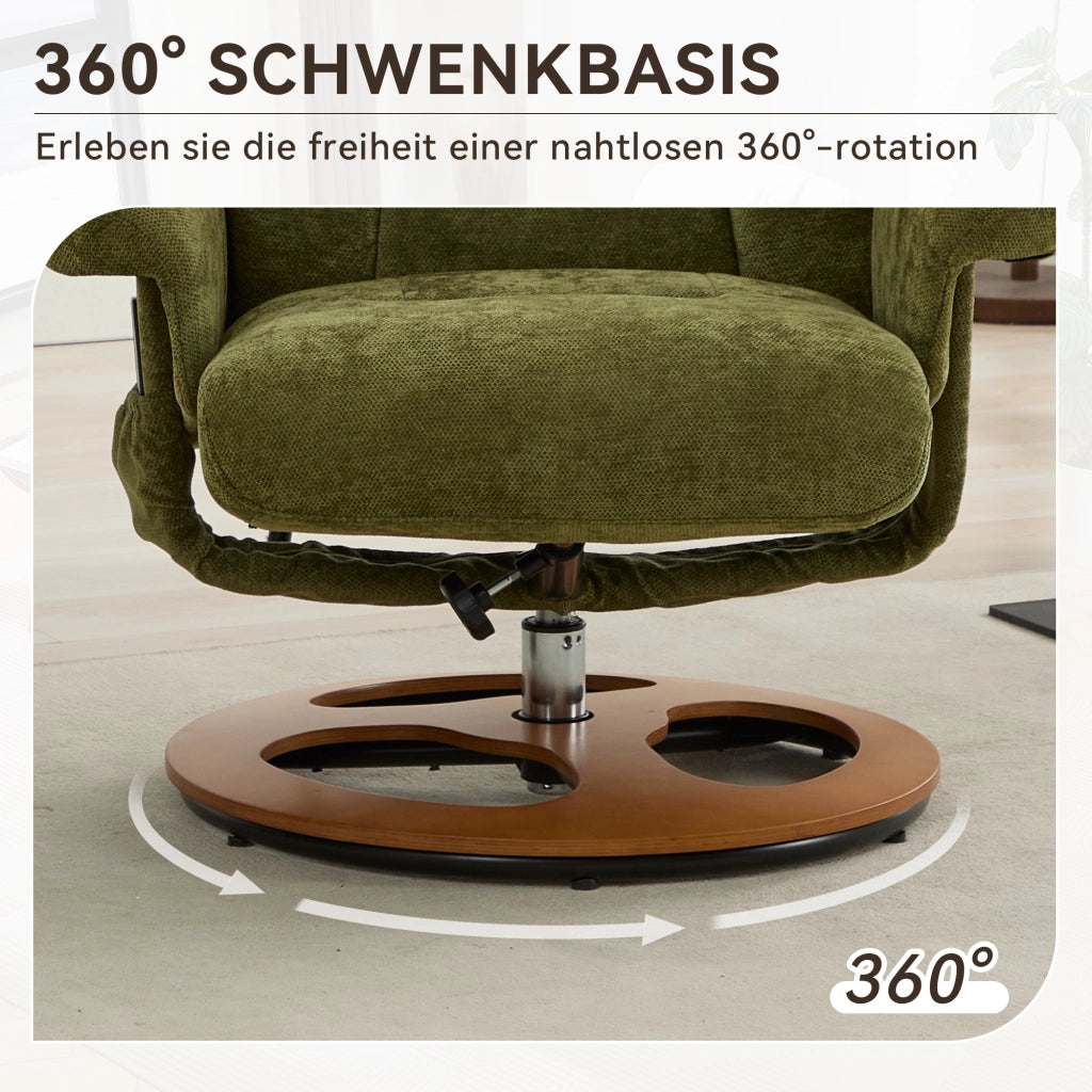 Poltrona Relax Massaggiante Reclinabile con Poggiapiedi ¨C MINIMAL ¨C Verde, Girevole, Tessuto Chenille