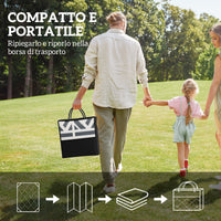 Tappeto da Esterno Reversibile 182x274 cm con Motivo Geometrico e Borsa Inclusa Grigio e Bianco