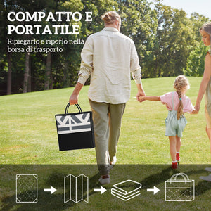 Tappeto da Esterno Reversibile 182x274 cm con Motivo Geometrico e Borsa Inclusa Grigio e Bianco