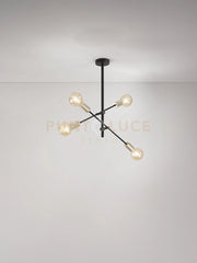 Sospensione in metallo nero opaco + ottone invecchiato Vector d.42cm 4 luci attacco E27