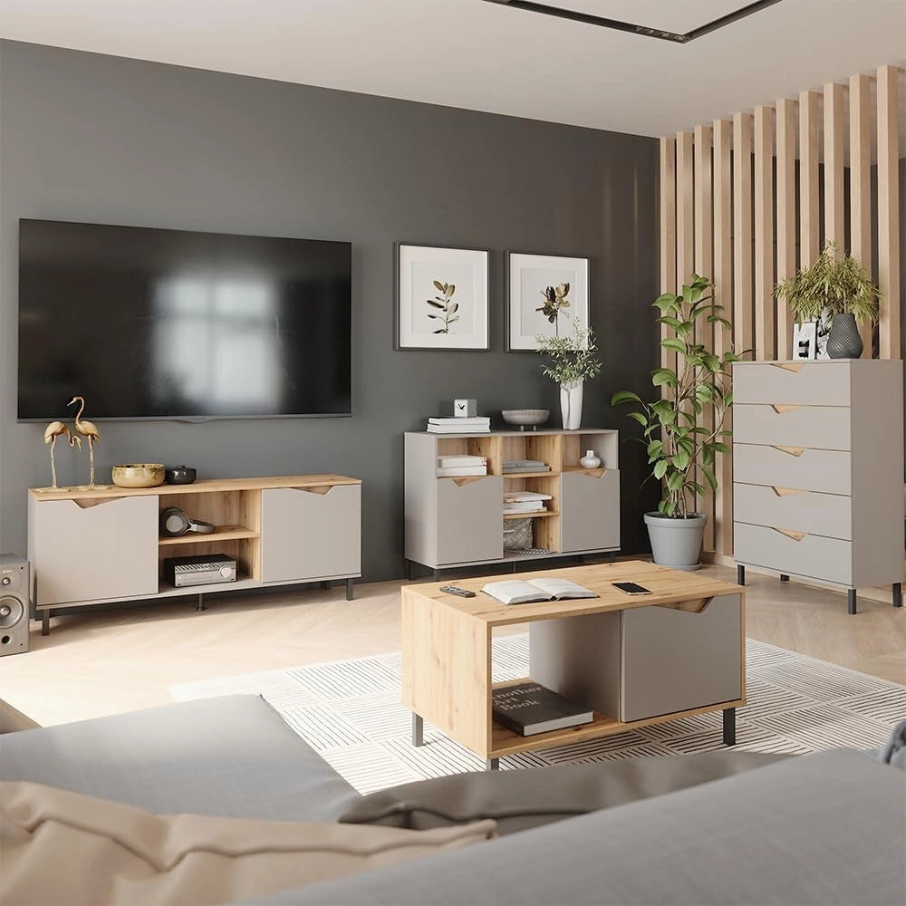 Credenza Marelle, Greige/rovere artigianale, 120 x 81.3 cm con 2 porte