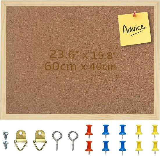 Pannello di lavoro con cornice in legno - Memobord in gomma - 1 pezzo - 60x40 cm