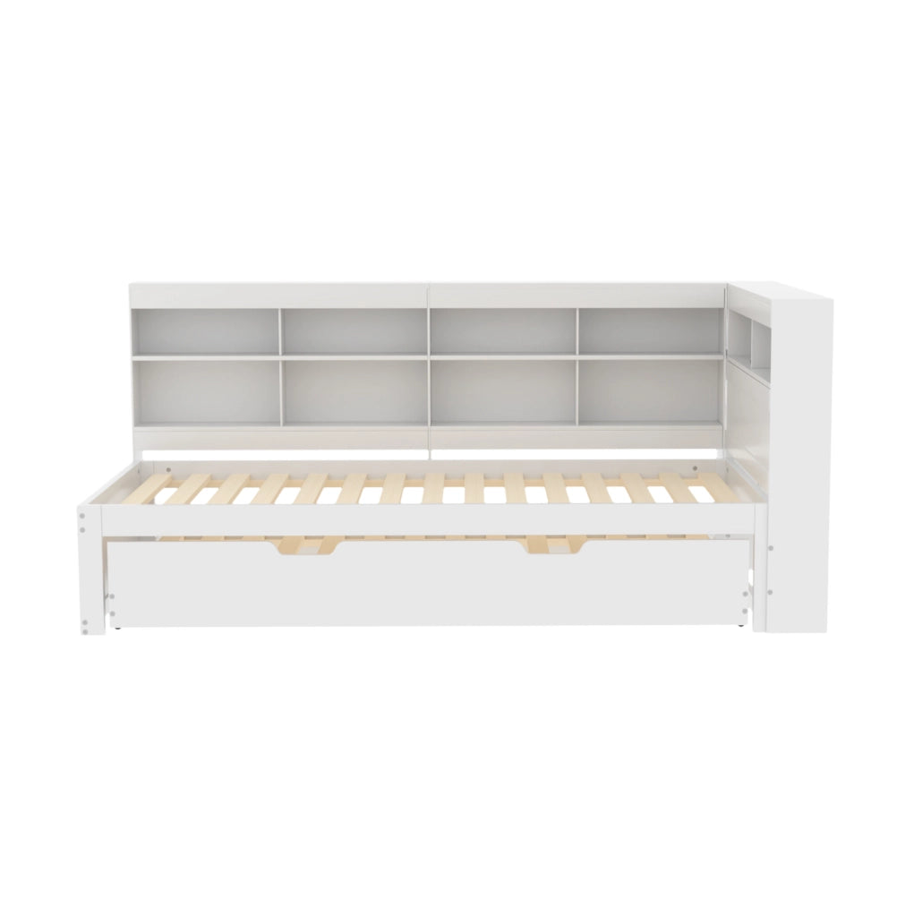 Letto multifunzione in legno 90x200 cm con letto estraibile, USB e vani contenitivi